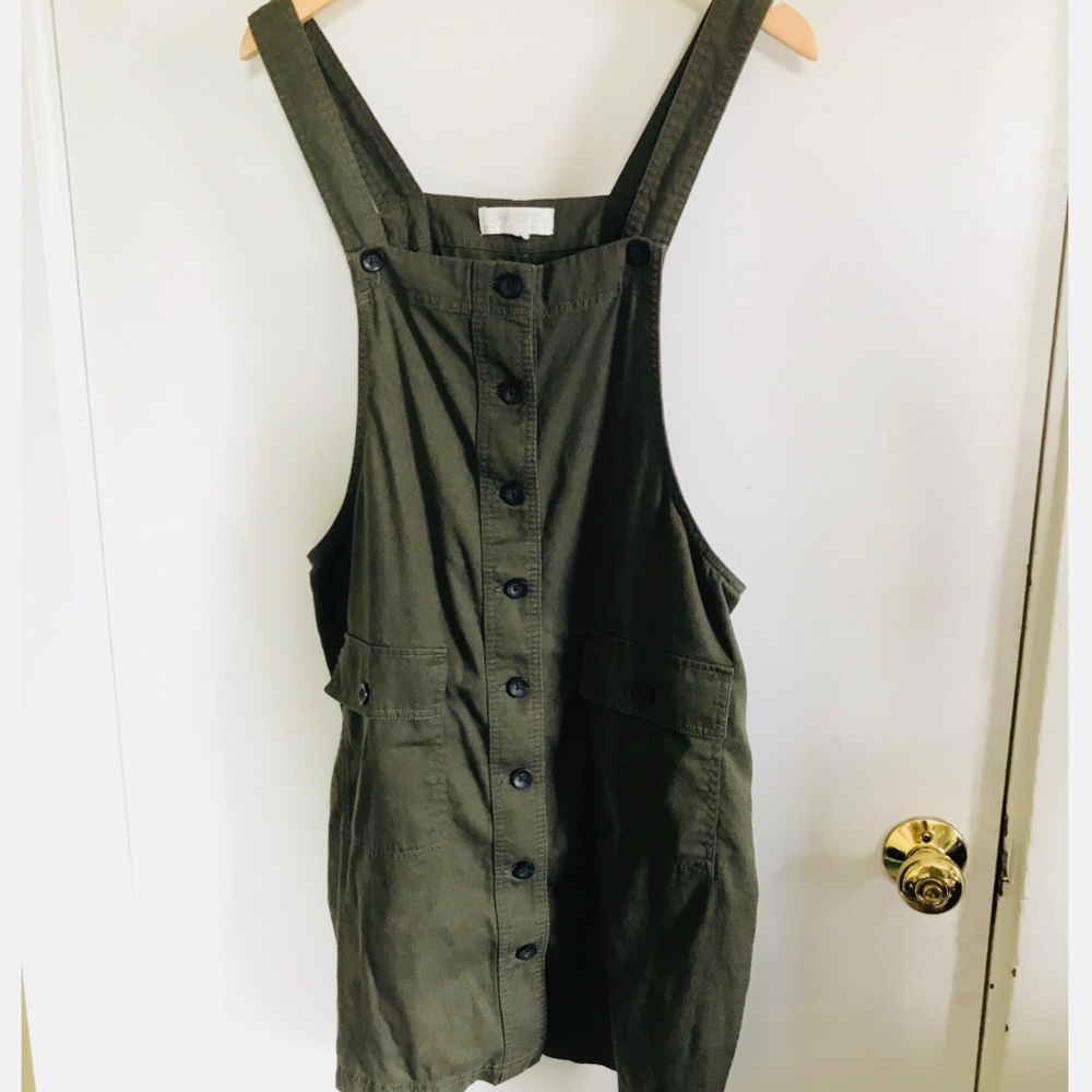 Forever 21 Olive Green Cargo Overall Dress Jumper